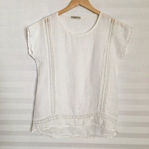 Alessia Pacini Womens Blouse Top Size S 100% Linen 100% Cotton Lace Sleeveless